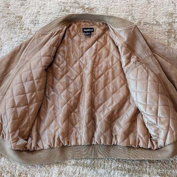 SOLDVintage Tan NORTHCREST Genuine Leather Suede Quilted Full Zip Jacket Mens XL - Picture 3 of 10